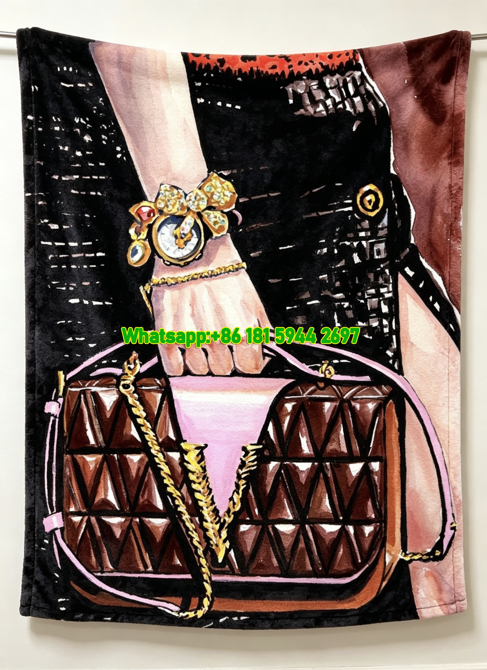 Versace Brown Pink Gold V Logo Handbag Print Flannel Throw Blanket Luxury Sofa Cover Blanket IMG_1691